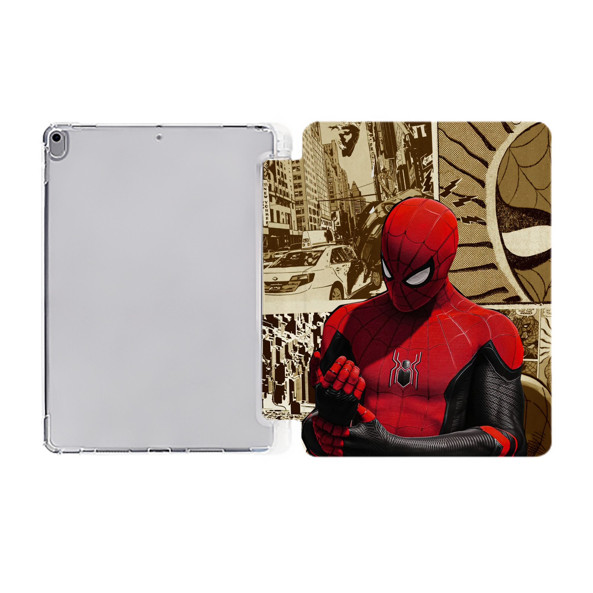 （画像用） Spider Man スパイダーマン IPad ケース ペン収納付き 三つ折りスタンド PUレザー×シリコン 対応機種9.5/10.5/10.9インチ